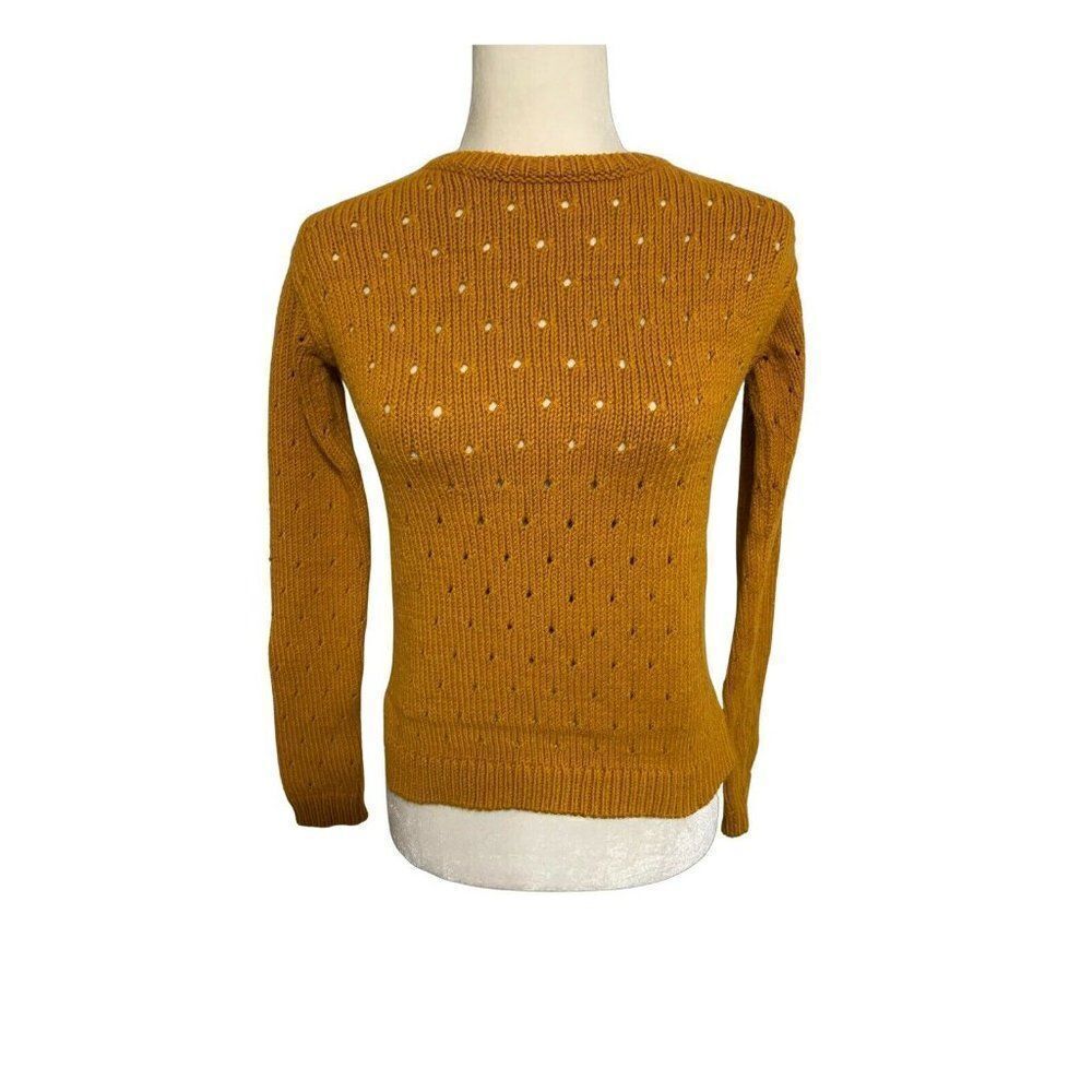elorie womens solid amber yellow orange long sleeve Knit sweater top xs